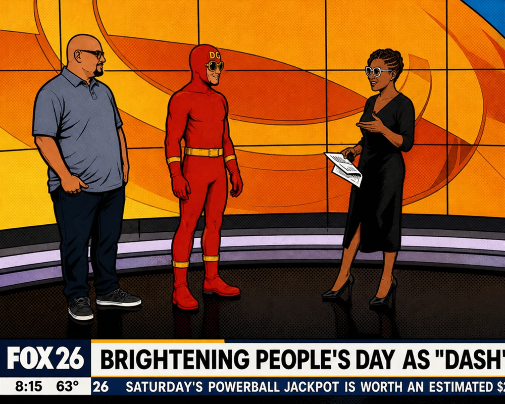 Illustrated Dash Gordon character as seen on FOX 26 Houston