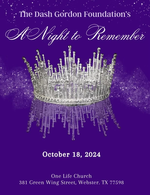 A starry purple flyer for "A Night to Remember," featuring an ornate jeweled crown graphic, for an October evening event at One Life Church.
